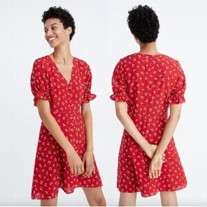 Madewell Silk Ruffle-Sleeve Button-Front Dress in Little Lilies